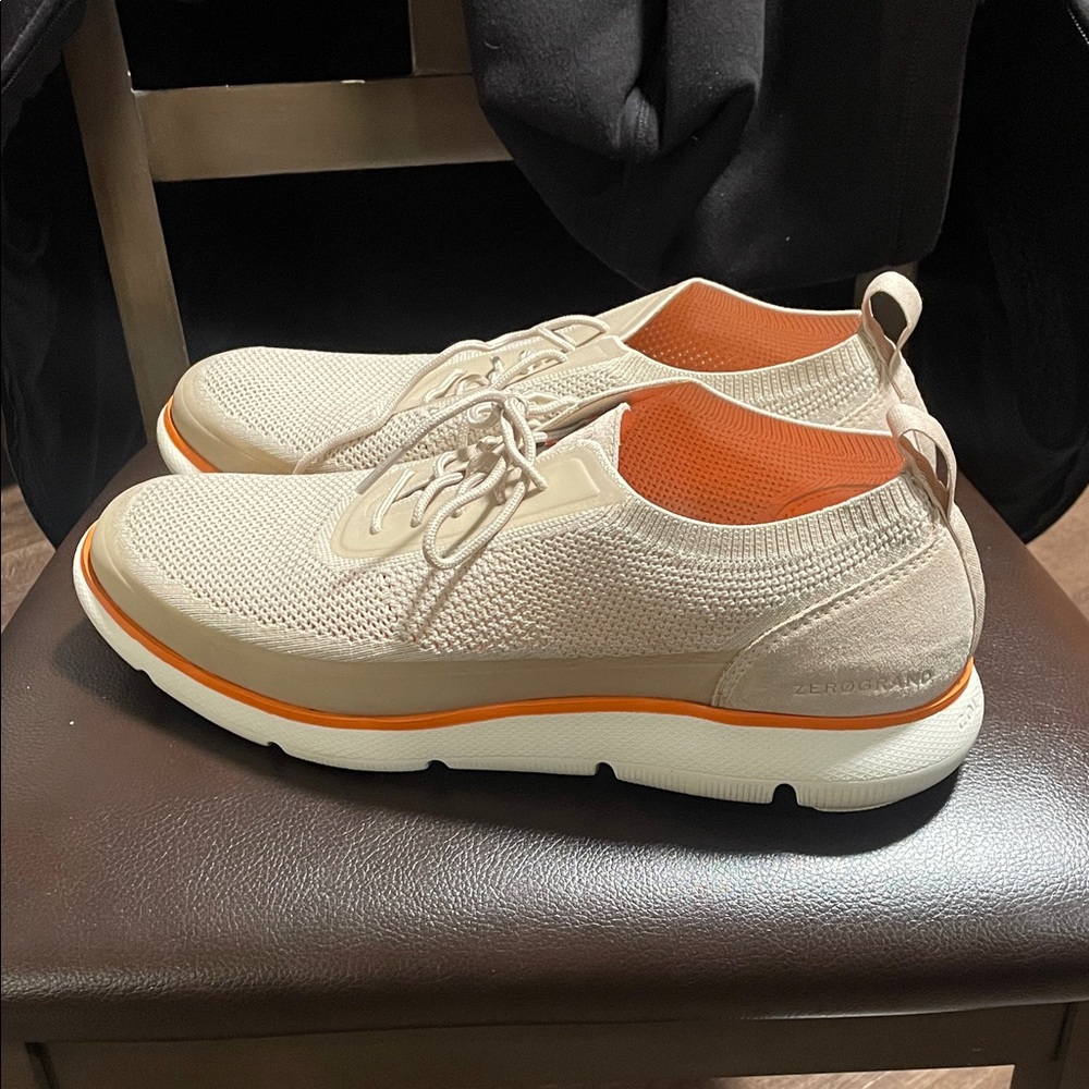 Cole Haan ZeroGrand Men's Knit Slip-On Sneakers in Beige with Orange Accent